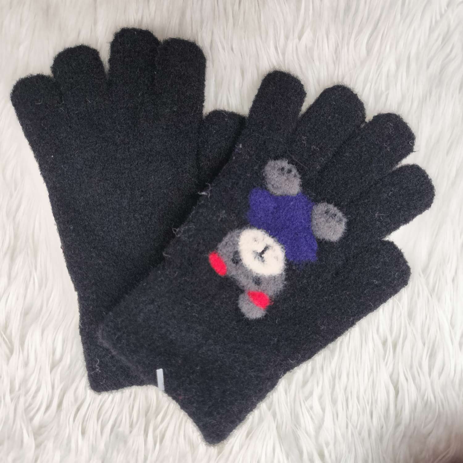 Children's Mink Cartoon Panda Picture Cold Full Finger Gloves Warm Gloves Outdoor Spring And Autumn Knitted Gloves undefined