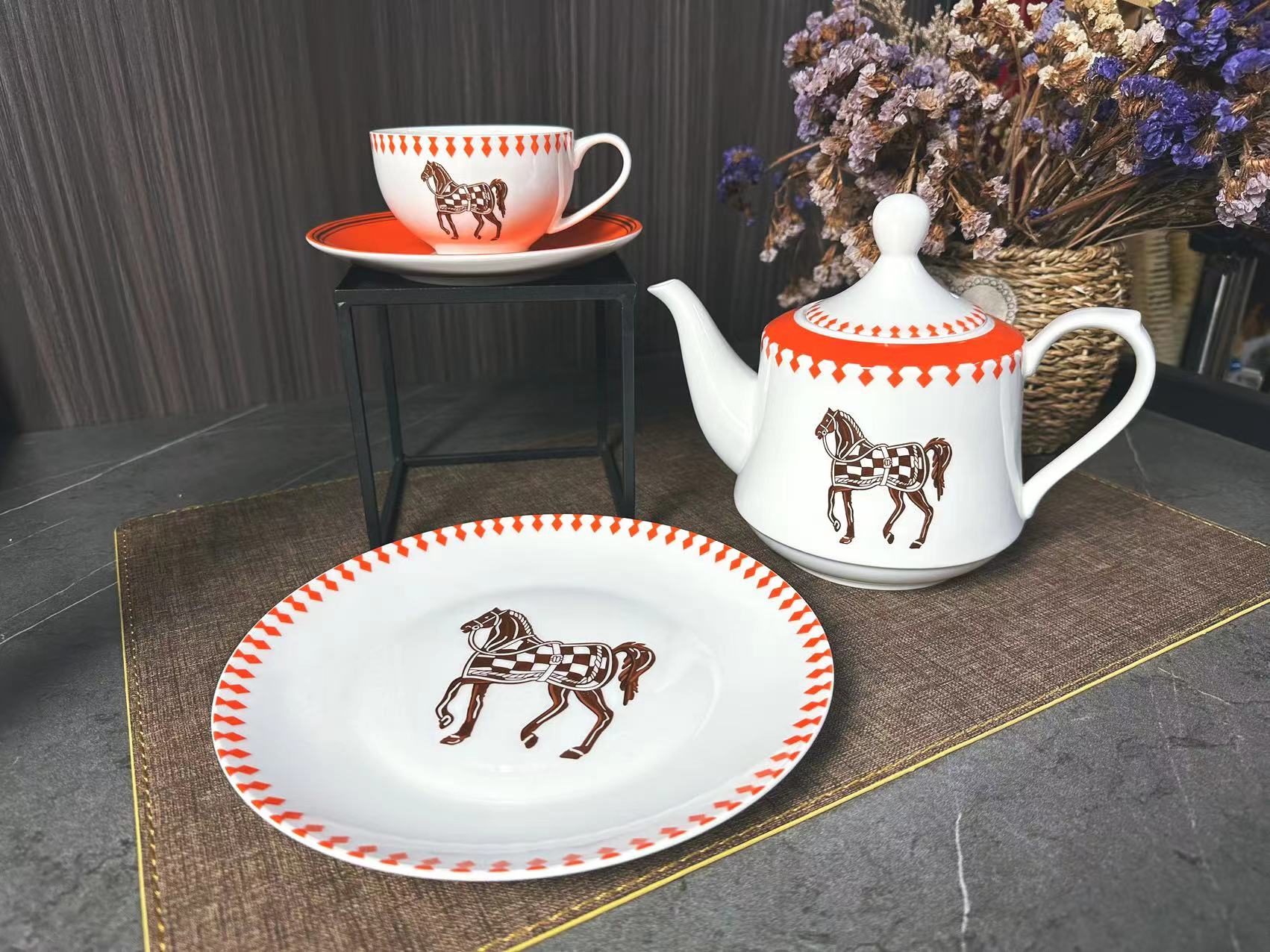 茶具/陶瓷/爱马仕橙/茶壶产品图