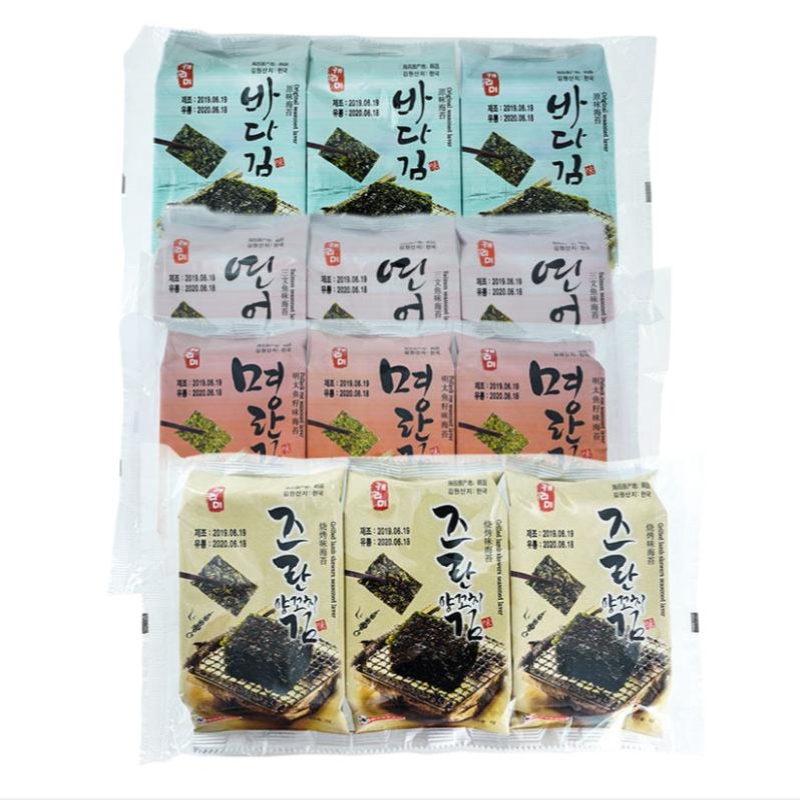 韩国 美原味海苔12g 明太鱼籽味 烧烤味 三文鱼味详情图2