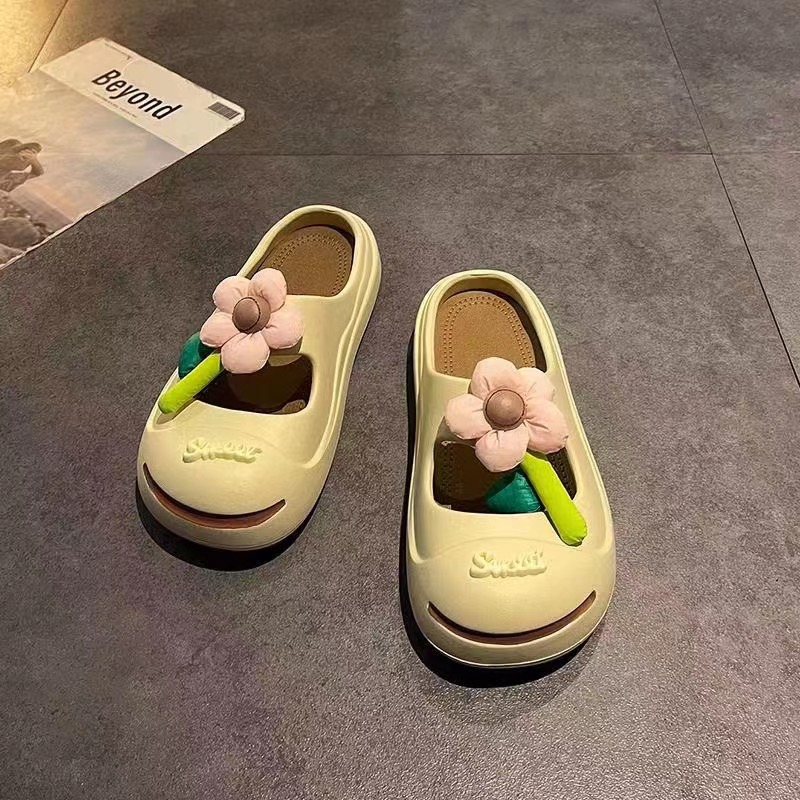 Foreign trade Baotou slippers for women, summer indoor home, anti-slip thick-soled, comfortable to step on, worn outside for home use, small open flower for women, factory custom-made Item Picture