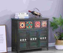 尚品家艺小柜子储物柜长方形彩色斗柜美式床头柜免安装房间收纳柜复古实木