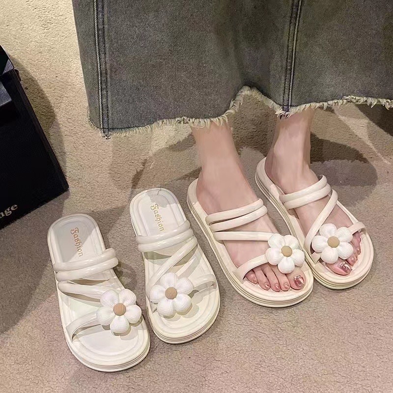 PVC外贸夏季新款花朵时尚百搭一字拖外穿凉拖鞋女工厂现货详情5