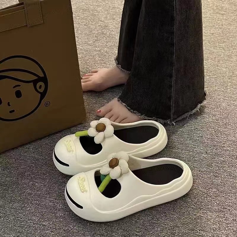 Foreign trade Baotou slippers for women, summer indoor home, anti-slip thick-soled, comfortable to step on, worn outside for home use, small open flower for women, factory custom-made Specification image