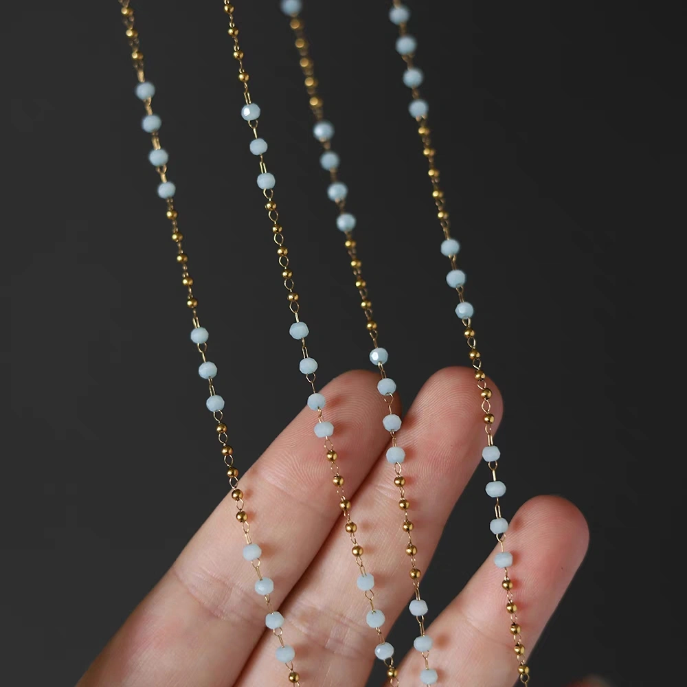 Titanium steel gold-plated bead handcrafted two-piece stacked necklace and sweater chain original gift detail image 3