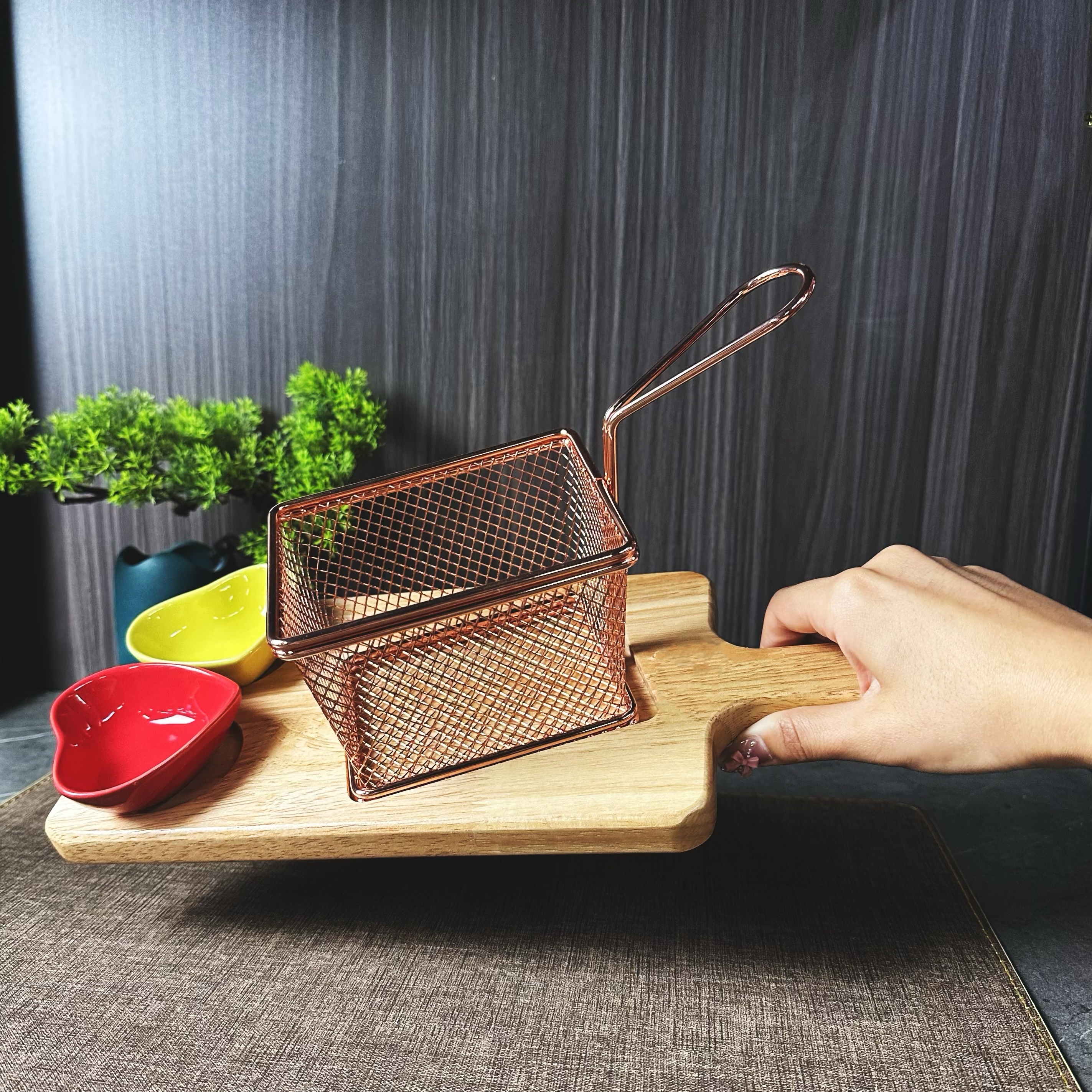 玫瑰金薯条炸筐橡木板蘸料碟套装酒店酒吧餐馆KTV用详情6