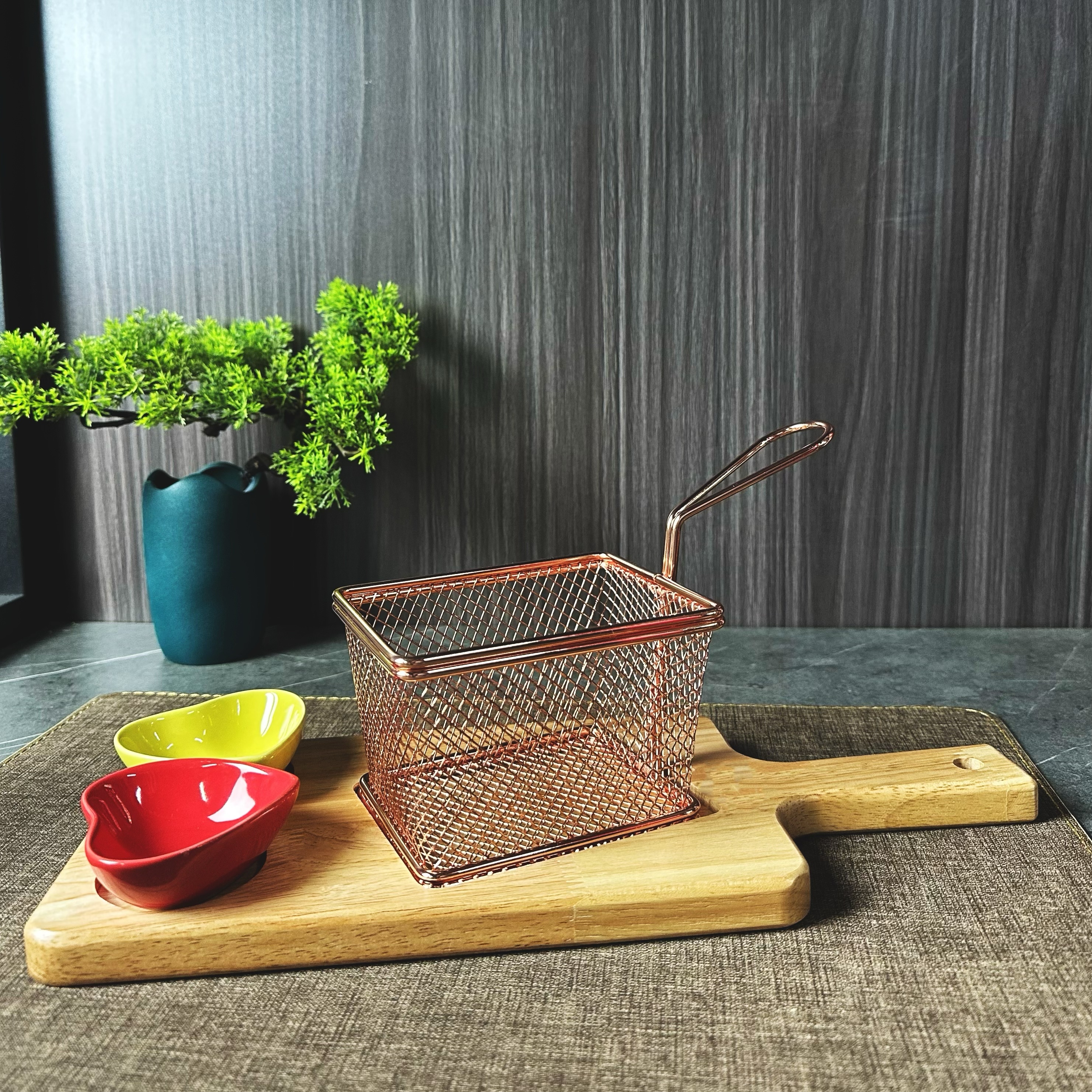 玫瑰金薯条炸筐橡木板蘸料碟套装酒店酒吧餐馆KTV用