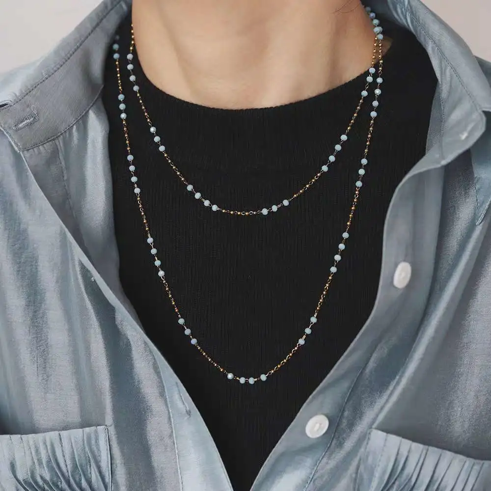 Titanium steel gold-plated bead handcrafted two-piece stacked necklace and sweater chain original gift detail image 4