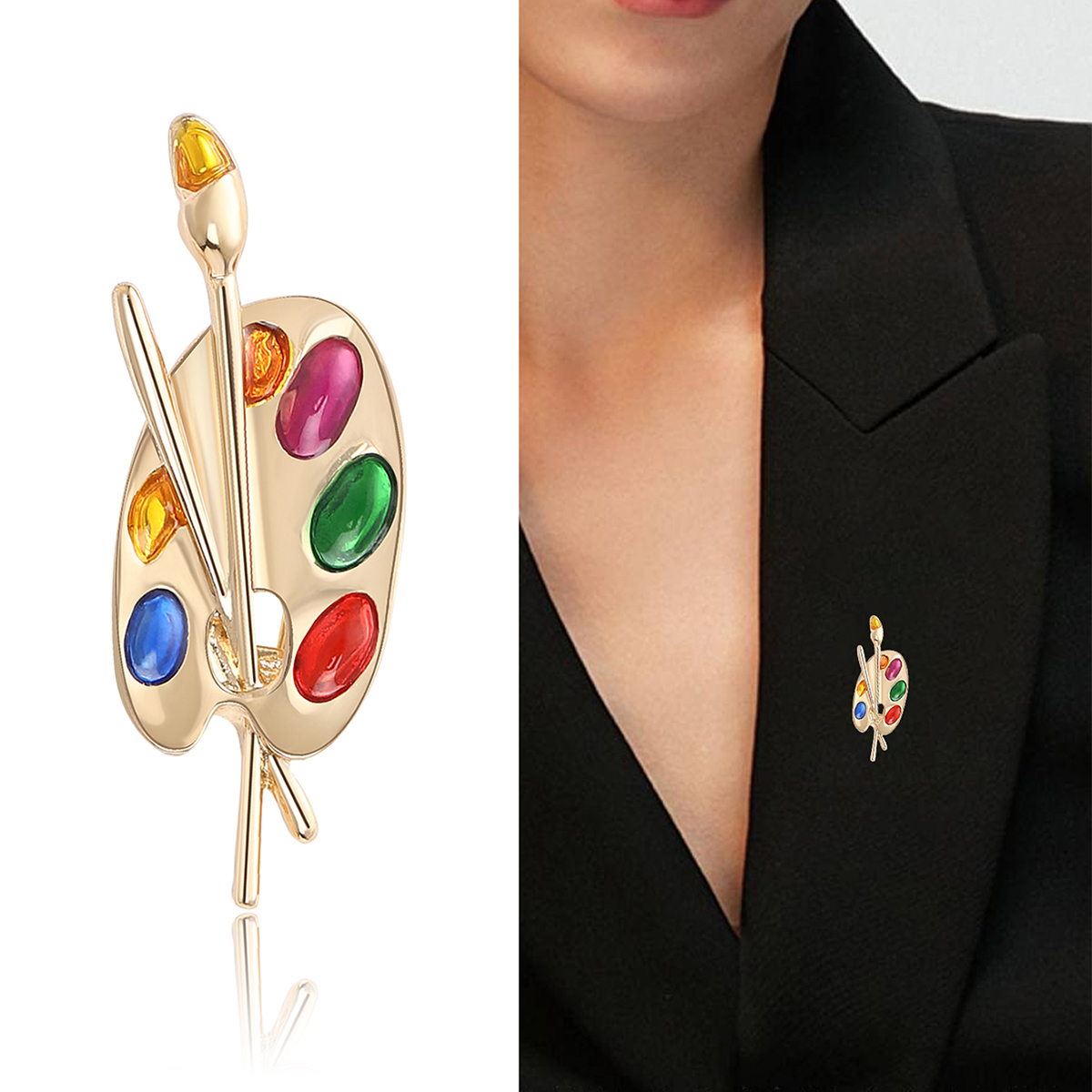 Ziyang Jewelry 2023 New Style European and American color palette enamel oil brooch, fashionable and simple oil Drip pin, creative women's handmade brush, color palette oil drip brooch, unique and niche, the same style as Internet celebrities, direct sales from niche manufacturers