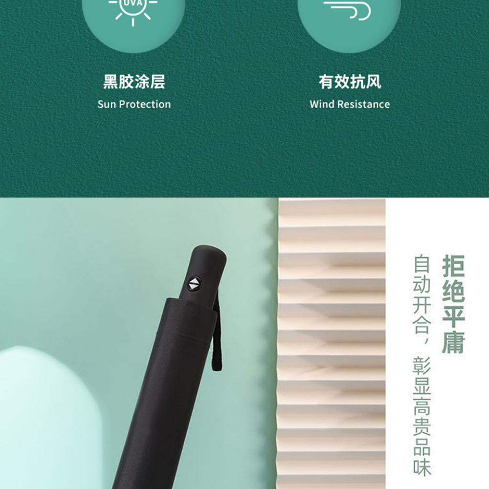 3219-1黑胶防嗮雨伞三折全自动晴雨伞防风小伞女士防紫外线雨伞批发详情4
