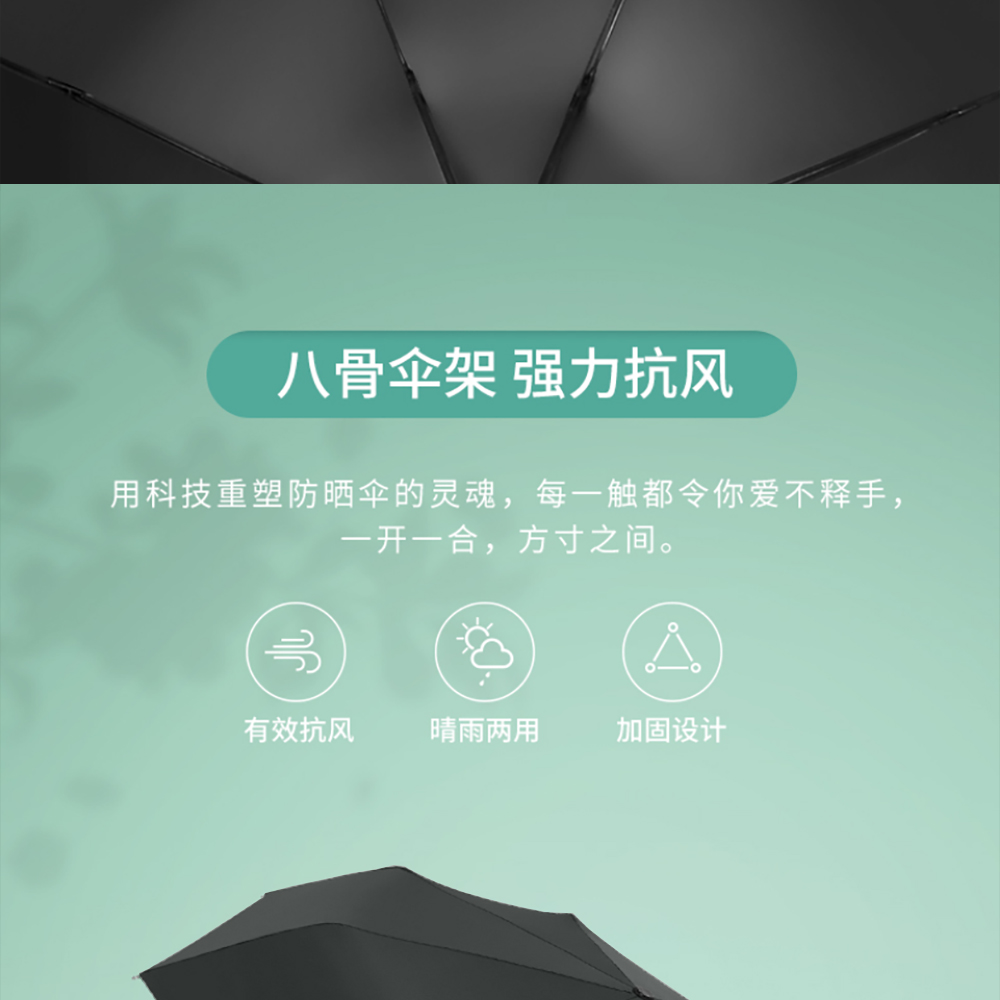 3219-1黑胶防嗮雨伞三折全自动晴雨伞防风小伞女士防紫外线雨伞批发详情18