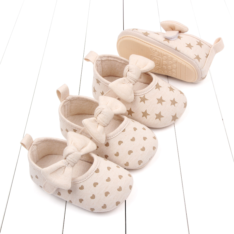 Baby Shoes Cute Bowknot Stars and Heart TPR Sole Soft Cotton Comfortable 11CM/12CM/13CM for Baby Girls Spring and Autumn Prewalk details Picture