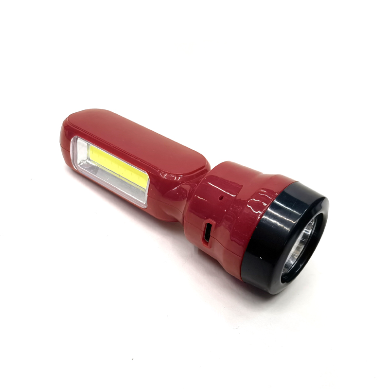 8672USB rechargeable plastic flashlight, strong light flashlight, side light COB household flashlight, outdoor hand-held portable mini lighting flashlight details Picture
