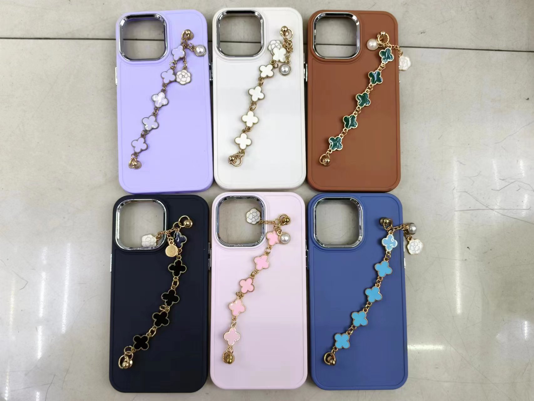 Floral chain accessory phone case plated button lens frame