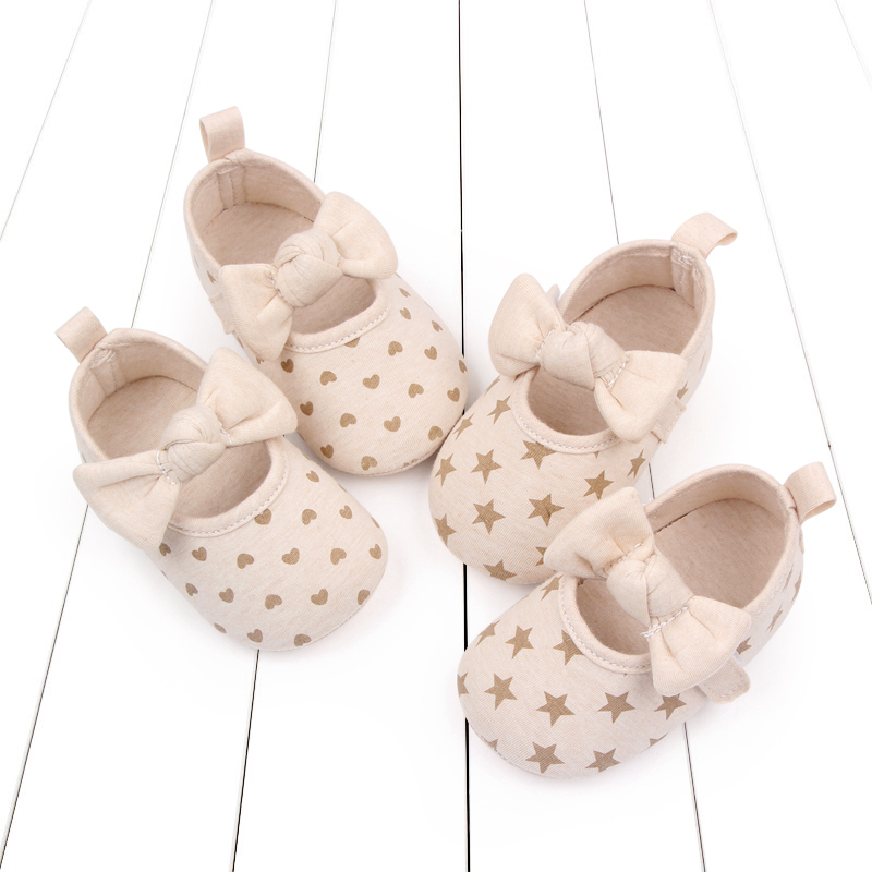 Baby Shoes Cute Bowknot Stars and Heart TPR Sole Soft Cotton Comfortable 11CM/12CM/13CM for Baby Girls Spring and Autumn Prewalk Specification drawing