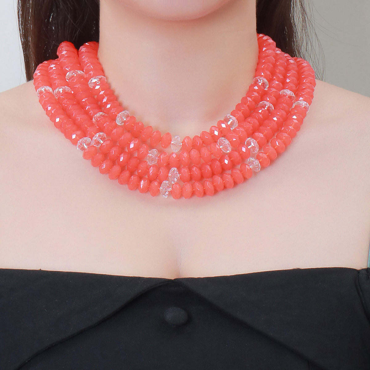 A fashionable, creative, simple and geometric multi-layer acrylic beaded European and American retro versatile women's necklace Application Scenario