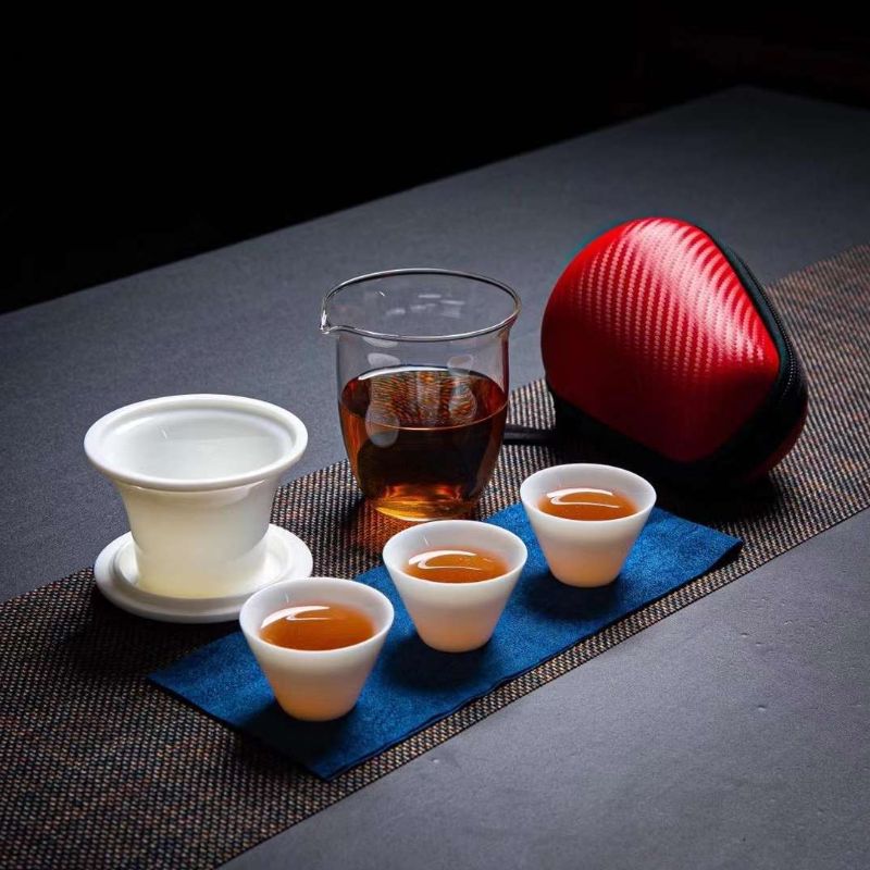 高档羊脂玉旅行茶具套装高档陶瓷茶具套装陶李家040