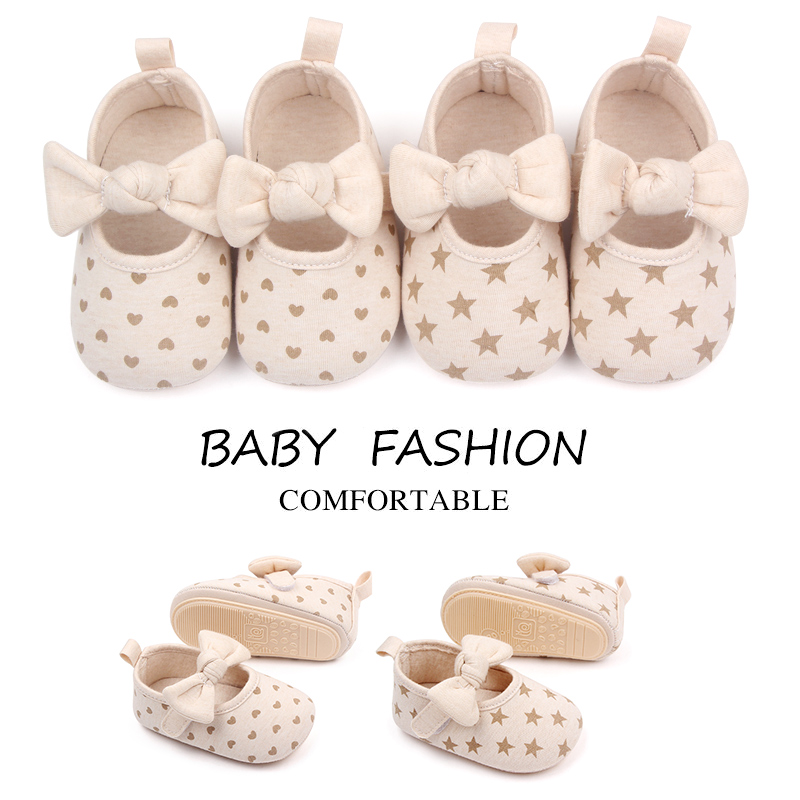 Baby Shoes Cute Bowknot Stars and Heart TPR Sole Soft Cotton Comfortable 11CM/12CM/13CM for Baby Girls Spring and Autumn Prewalk full figure