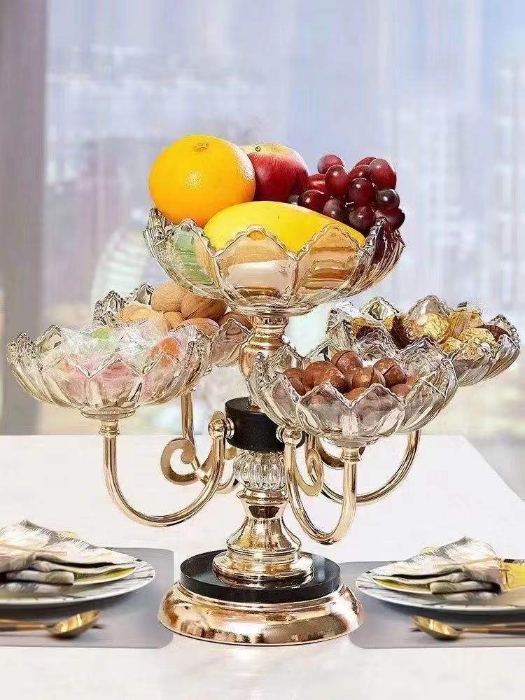 玻璃果盘五头旋转果盘欧式干果水果盘糖果盒豪华5头带底座果盘详情图4