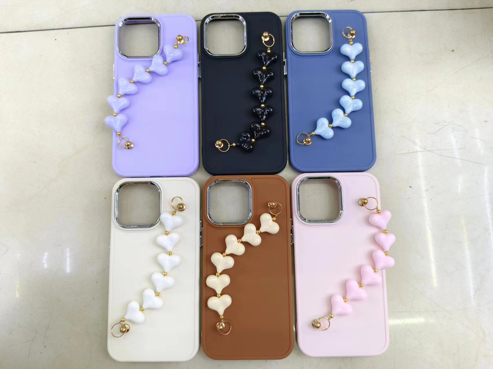 Heart-shaped beads, chain accessories, phone case, electroplated buttons, lens frame