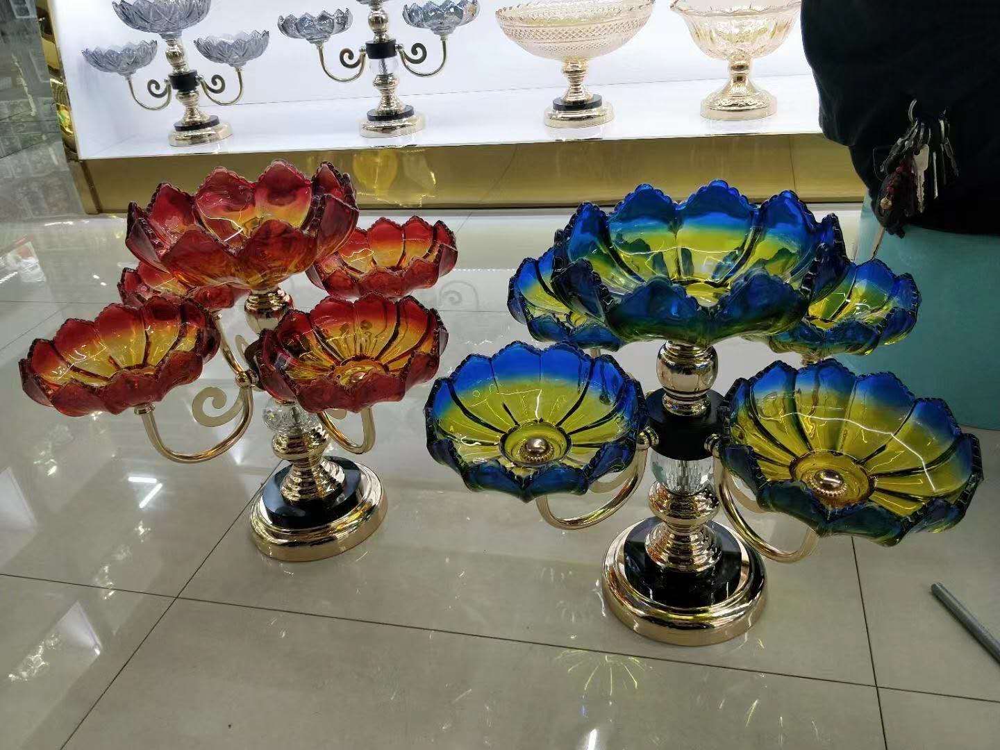 玻璃果盘/五头果盘/旋转果盘白底实物图