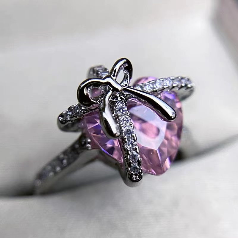 Xin 'ai Lian - 250 Copper-plated True Gold Pink heart-shaped Opening Adjustable Ring detail image 2