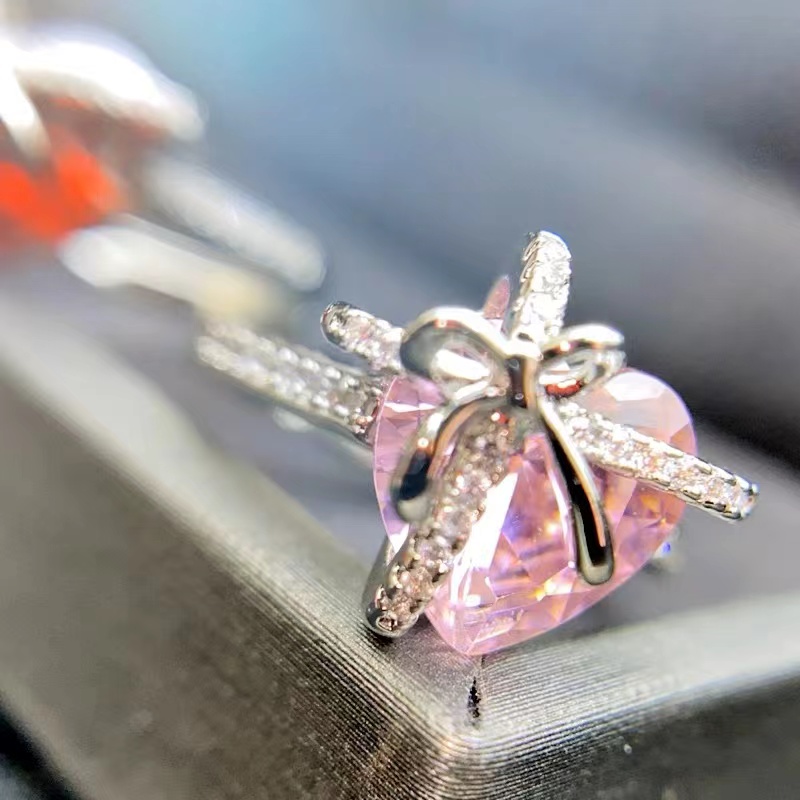 Xin 'ai Lian - 250 Copper-plated True Gold Pink heart-shaped Opening Adjustable Ring detail image 1