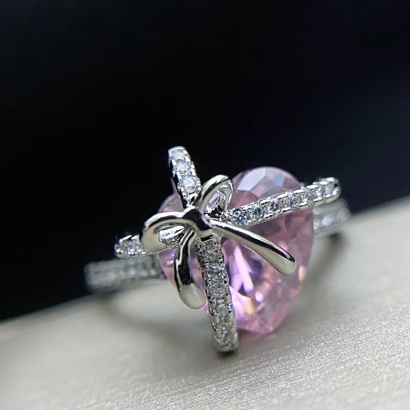 Xin 'ai Lian - 250 Copper-plated True Gold Pink heart-shaped Opening Adjustable Ring Specification image