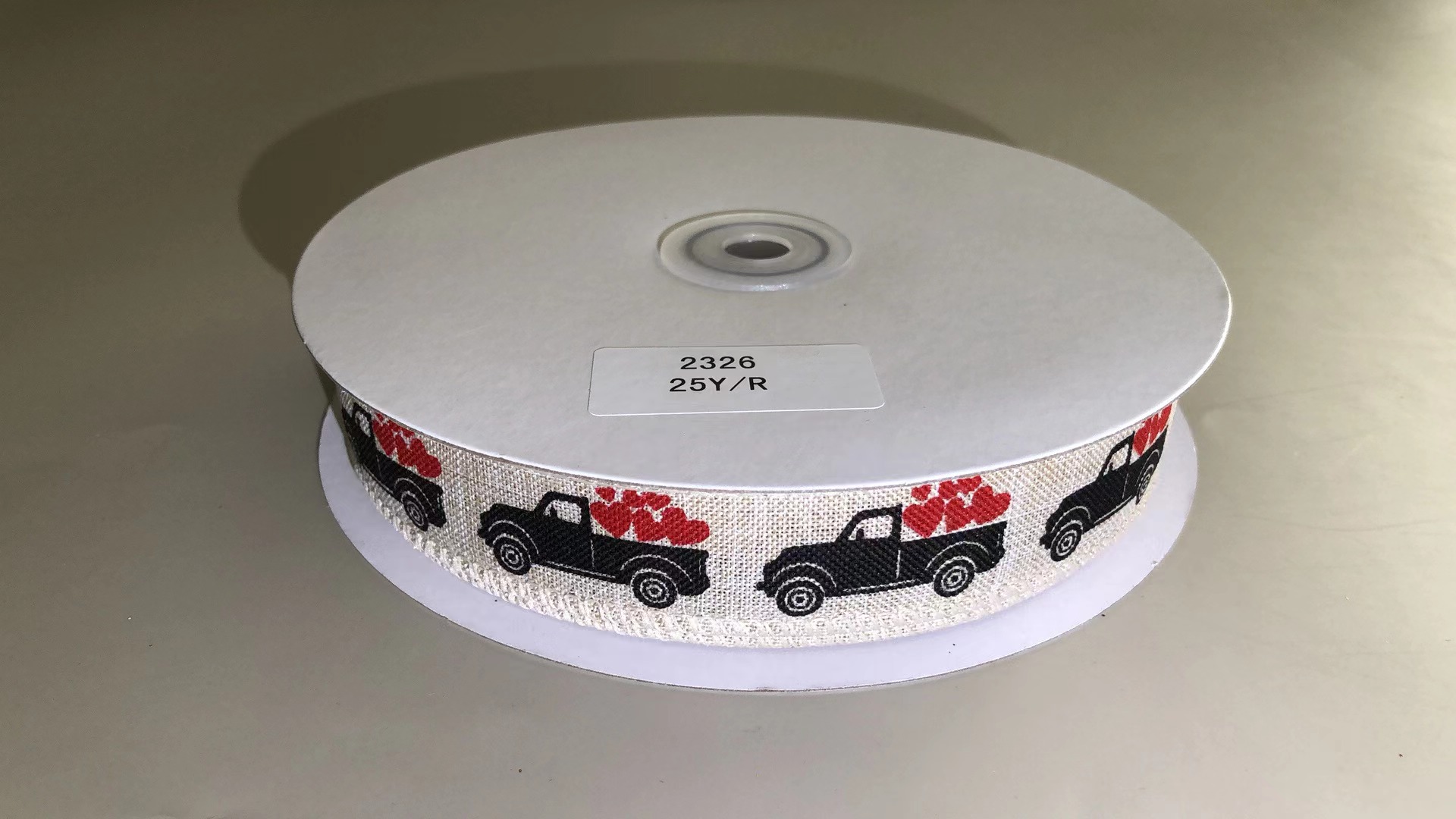 Item No. : 2326 Christmas Gift Packaging Decoration DIY Linen Car Heart Valentine's Day Iron Wire Ribbon 2.5cm Christmas Daily Necessities