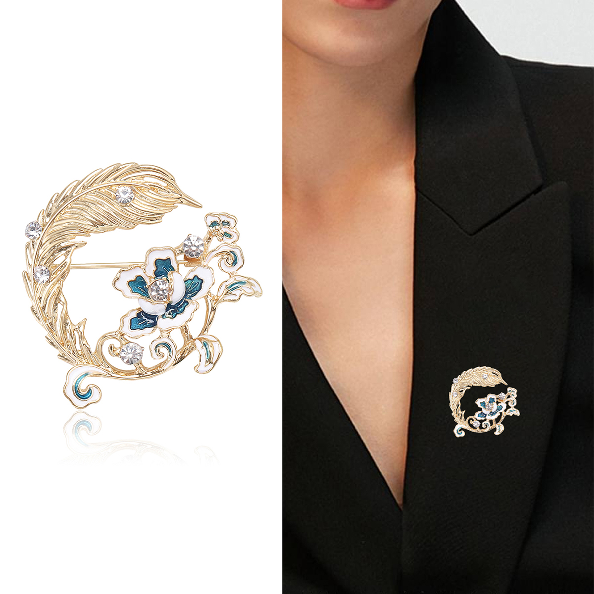 Ziyang Accessories 2023 New Chinese-style peony Feather brooch, high-end women's personalized and fashionable brooch, elegant brooch, coat cardigan, accessories Factory direct sales