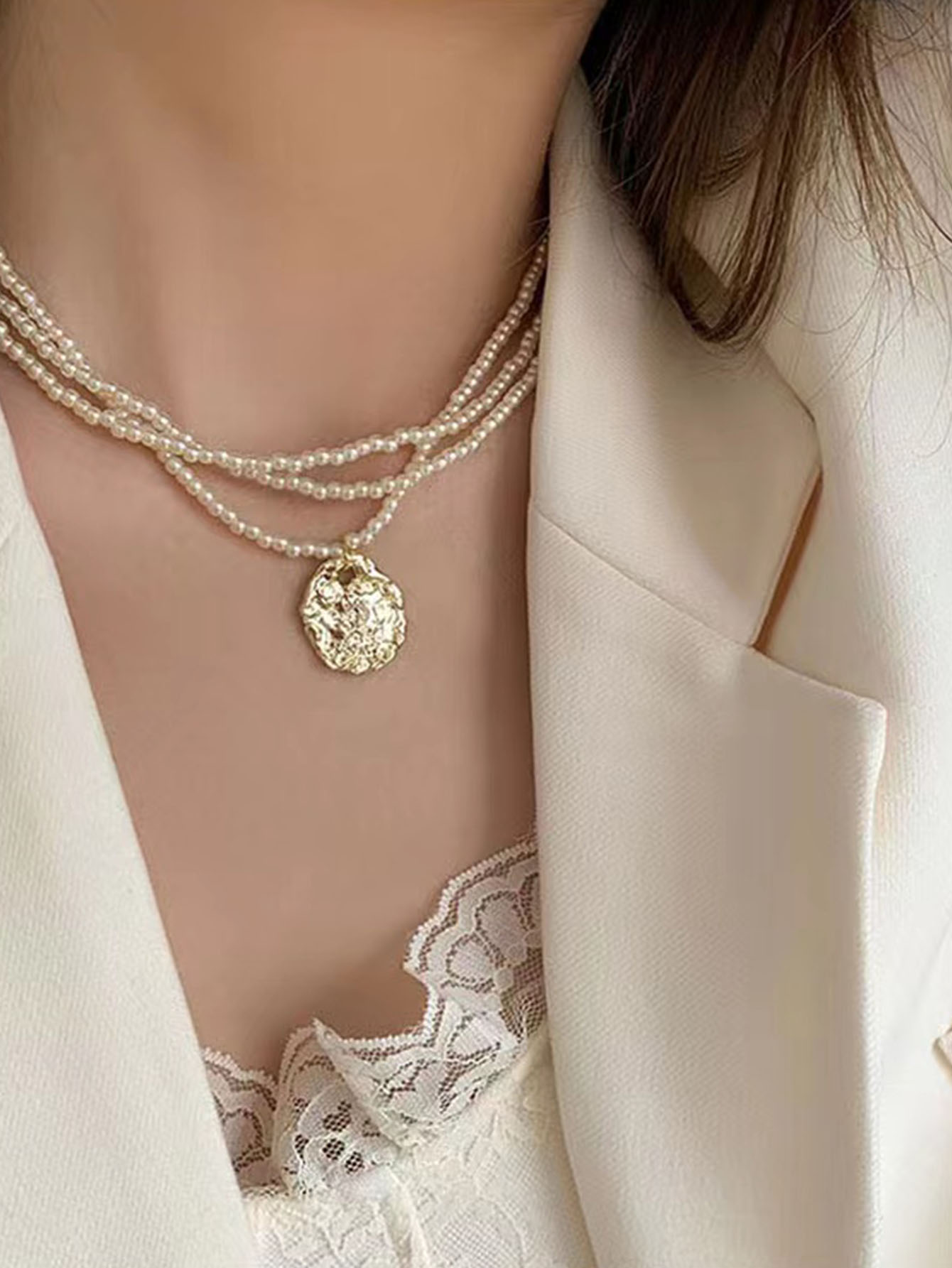 法式多层珍珠项链女高级设计小众锁骨链新款时尚个性气质