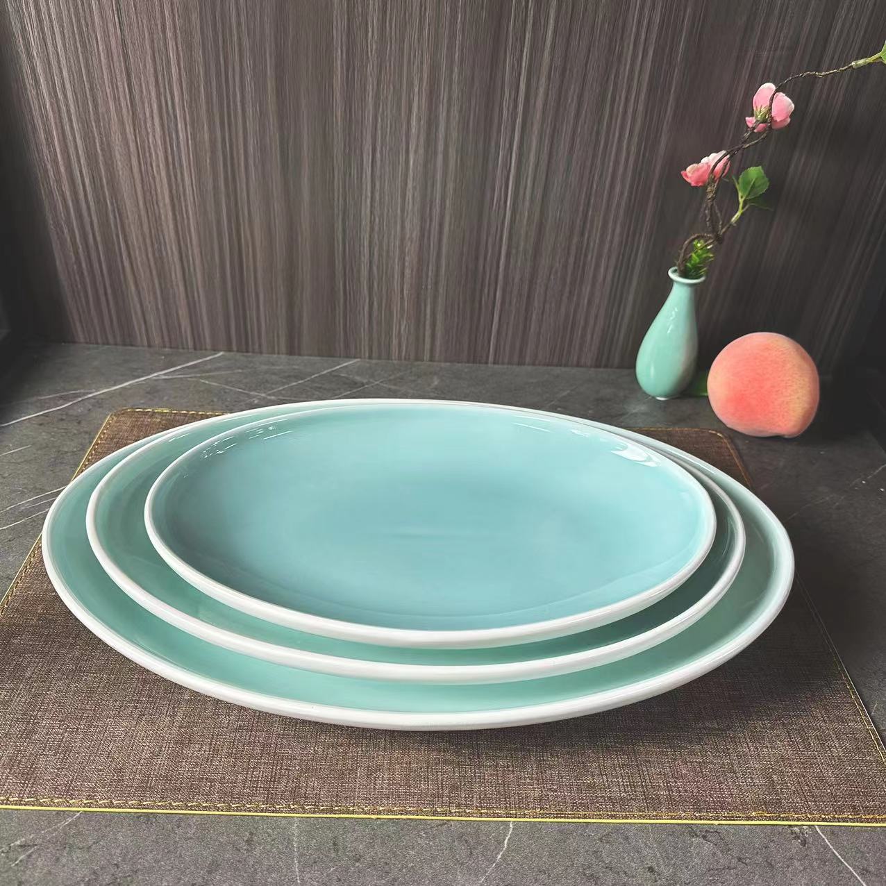 Blue Sky and White Clouds Series underglaze color high-end oval plate, egg plate, fish plate, oval Plate 3 set. Size options available. Thickened and durable hotel ceramic Specification image