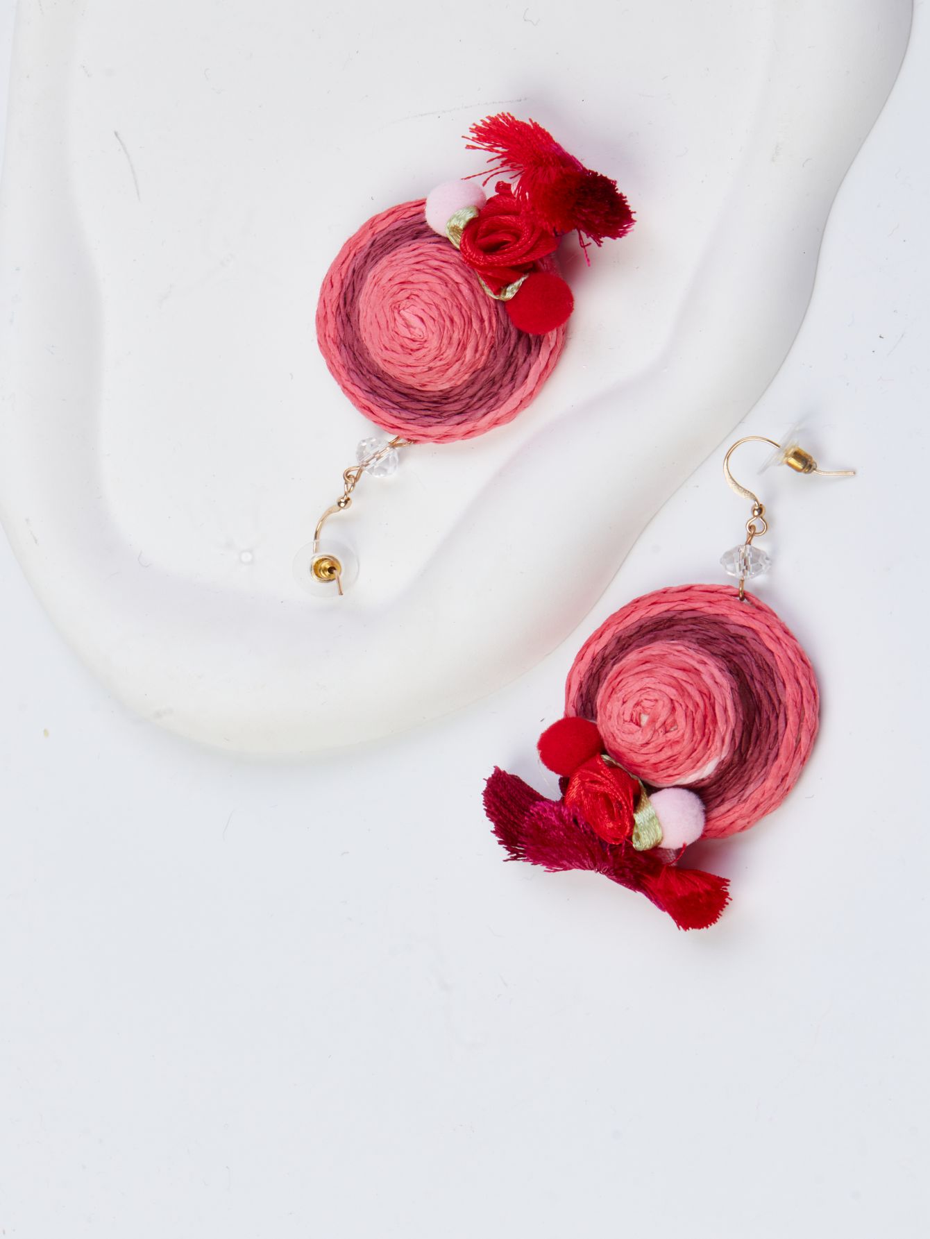 New fashion personality handmade Raffia grass rattan weave delicate fringe straw hat earrings earrings