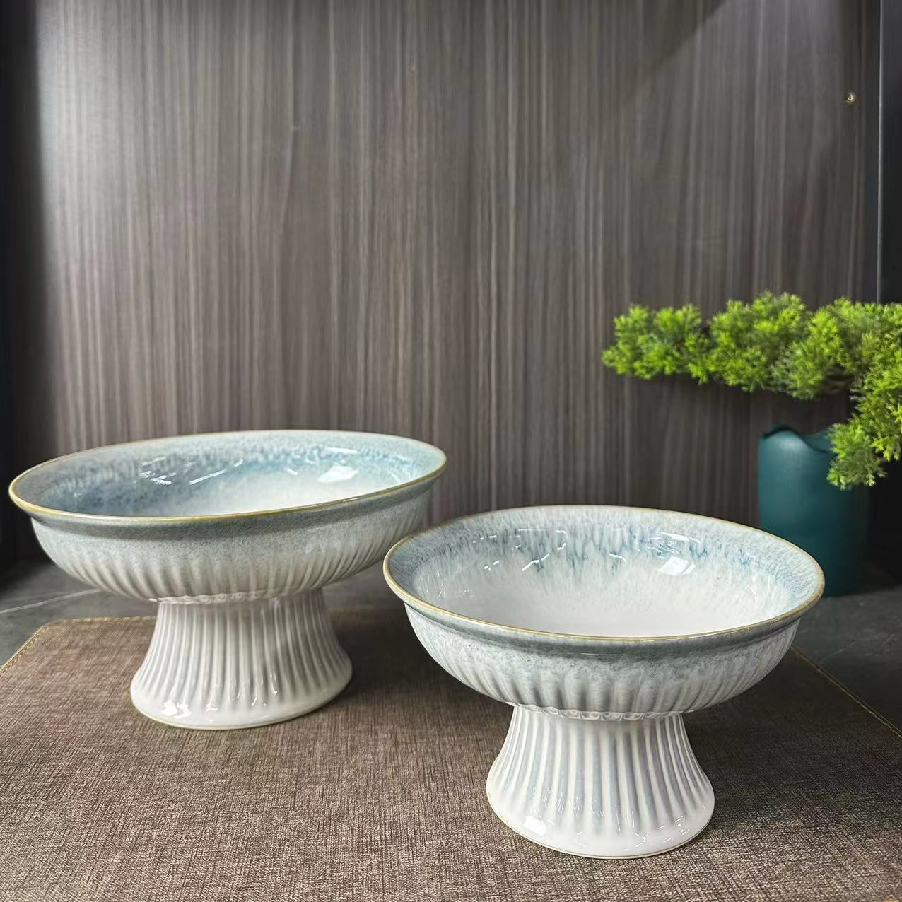 陶瓷/国风/水果盘/果盘/窑变/高脚盘/中式/酒店用品/酒店餐具/高端会所产品图