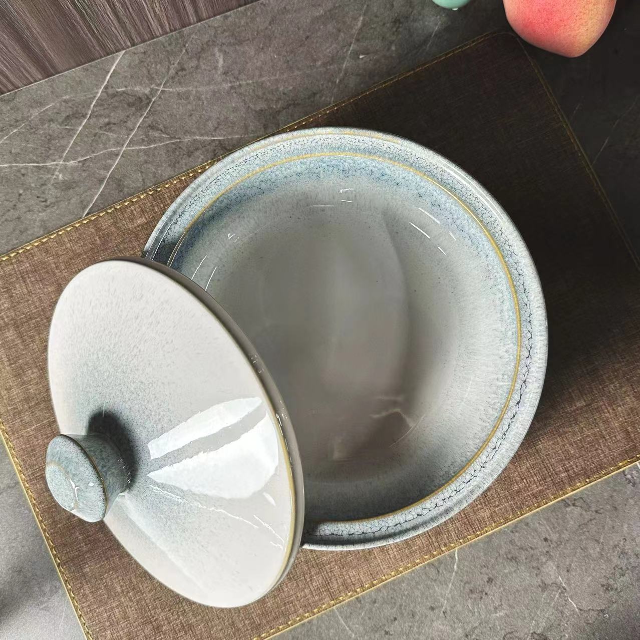 11寸渐变蓝窑变古风中式炖盅带盖双层煲 星形镂空炉底 高端酒店会所宴会厅用详情3