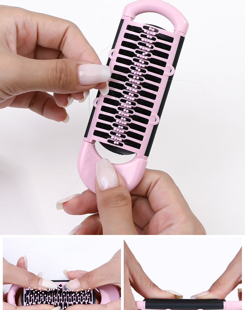 KAI 日本进口贝印 带刷头可折叠自清洁头发刷子可在折叠发刷时自动收集缠结的毛发随时清洁梳子日用百货详情7