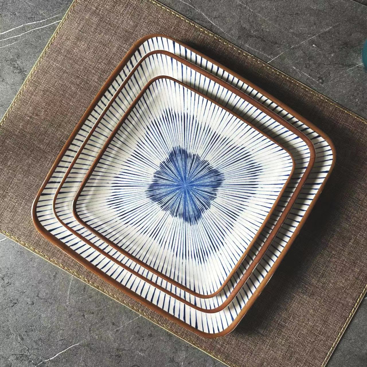 Creative melamine Japanese-style printed square plates and plates, durable and shockproof, special tableware for hotels, fast food restaurants and canteens