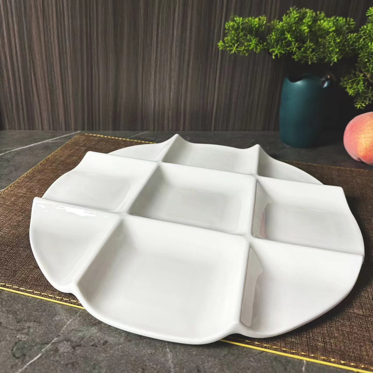 13.5-inch classic white porcelain French pastry nine-square grid plate nut plate creative design hotel commercial ceramic