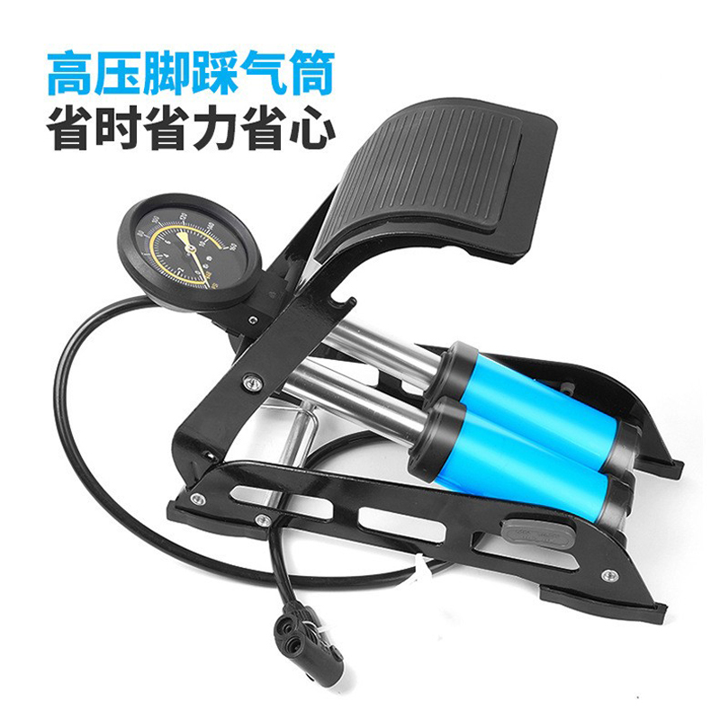 FP4310S dual-tube foot-operated air cylinder with pressure gauge, bicycle dual-cylinder foot-operated air cylinder, folding car, motorcycle, bicycle foot-operated air cylinder, air pump details Picture