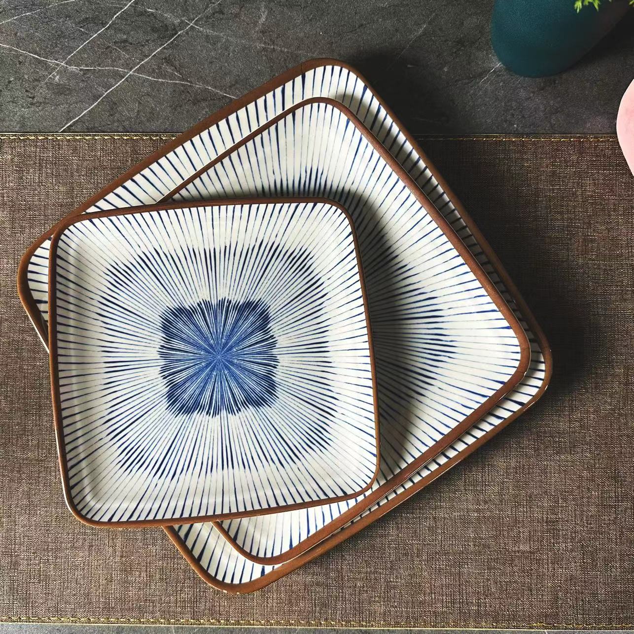 Creative melamine Japanese-style printed square plates and plates, durable and shockproof, special tableware for hotels, fast food restaurants and canteens Specification image
