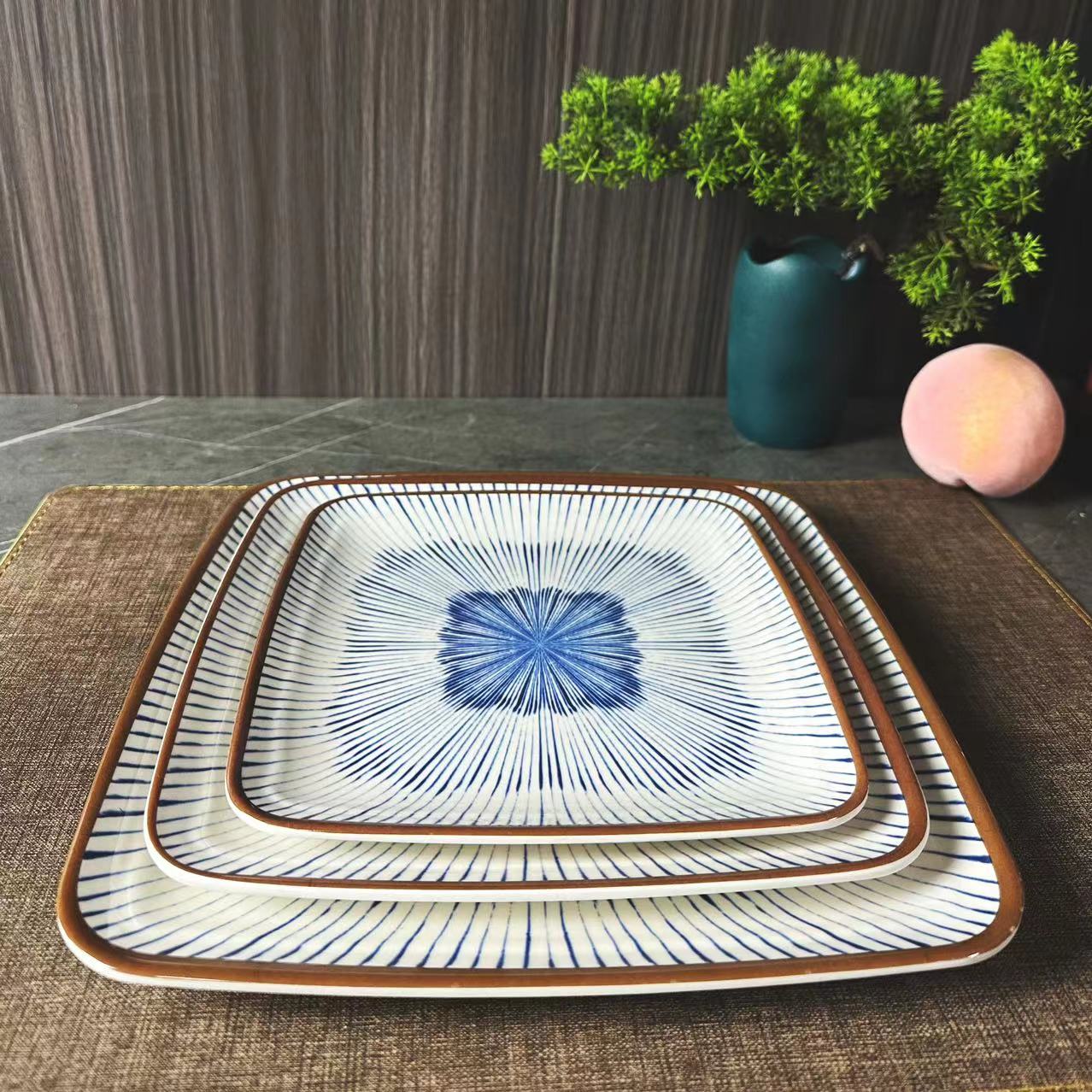 Creative melamine Japanese-style printed square plates and plates, durable and shockproof, special tableware for hotels, fast food restaurants and canteens details Picture