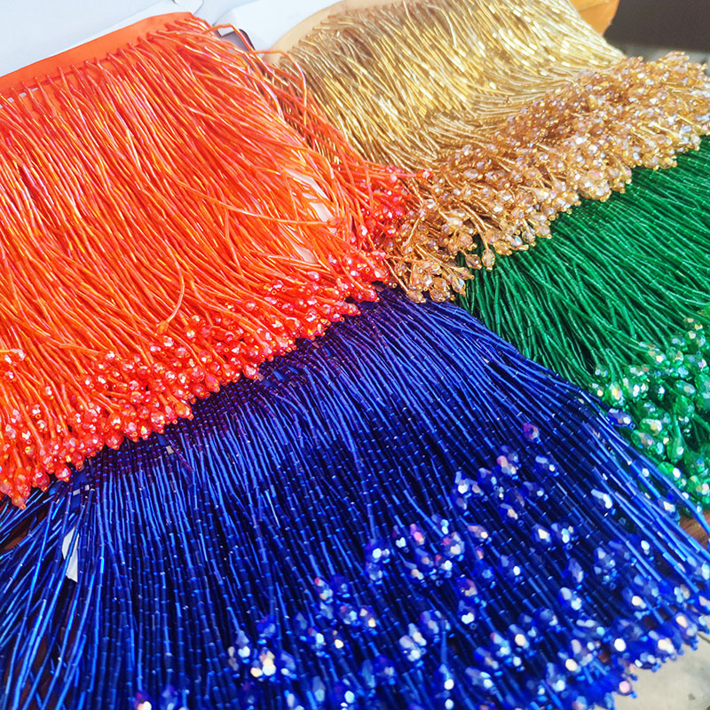 15CM rojo verde azul amarillo negro todo brillante todo perlas tubo borlas cristal agua colgante vestido de baile accesorios vestido de peluche encaje details Picture