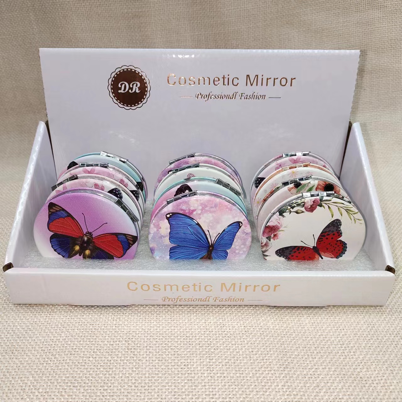 圆形卡通时尚化妆双面镜  蝴蝶纹 可印logo广告礼品