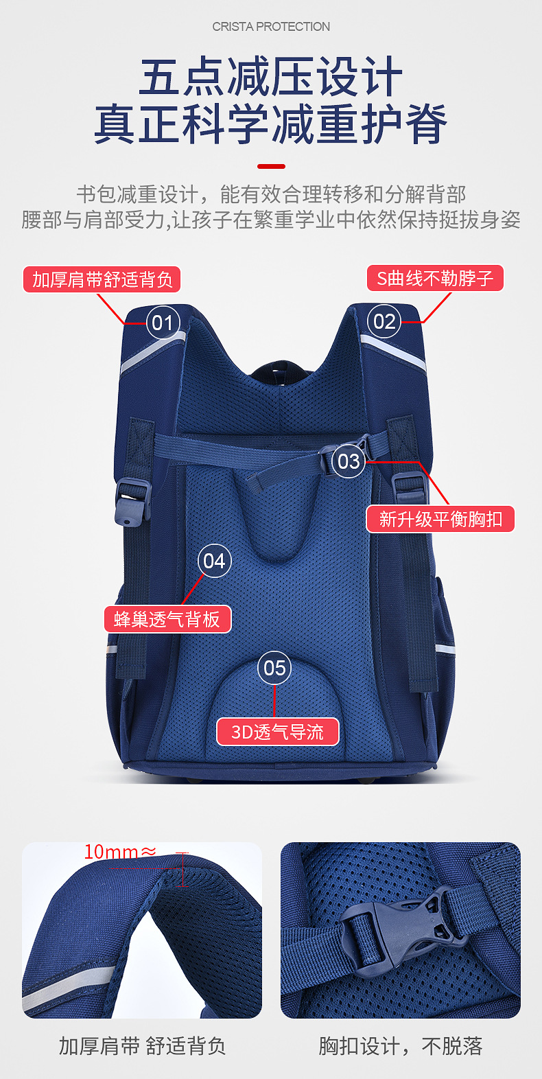 小学生书包1-6年级时尚一体式校园减负护脊儿童双肩包书包LZJ-3386详情4