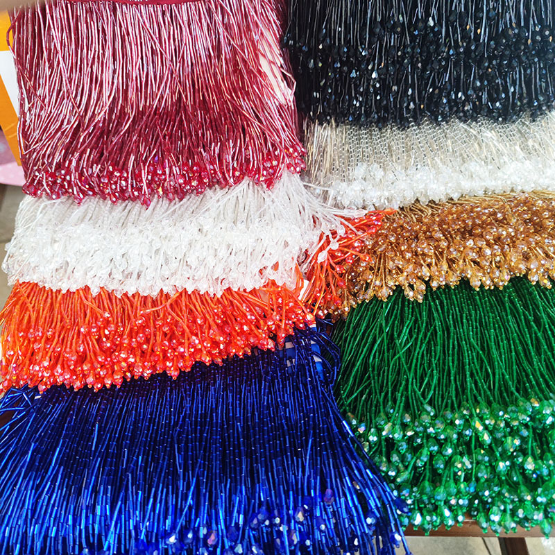15CM rojo verde azul amarillo negro todo brillante todo perlas tubo borlas cristal agua colgante vestido de baile accesorios vestido de peluche encaje
