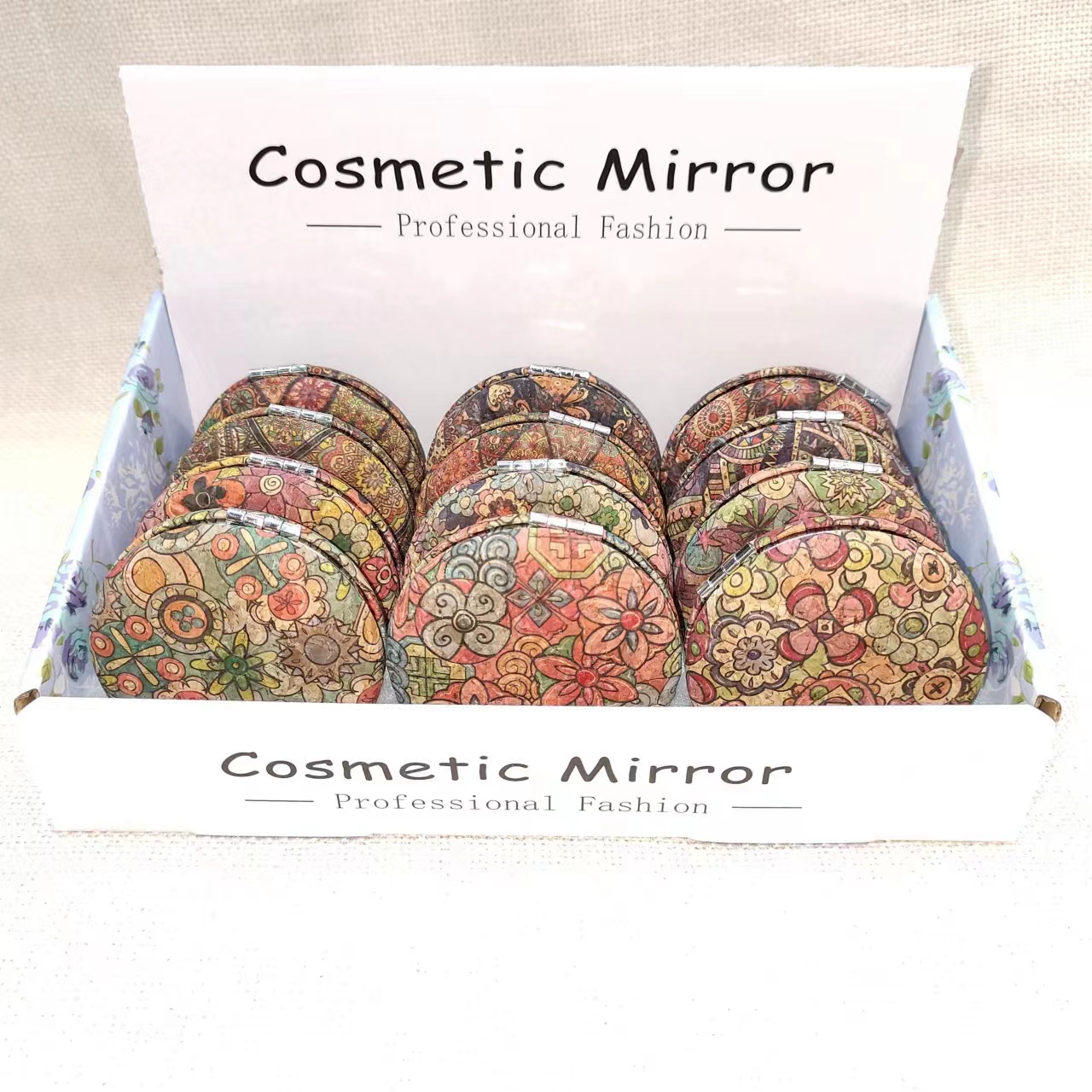 圆形时尚木质纹双面镜 可印logo