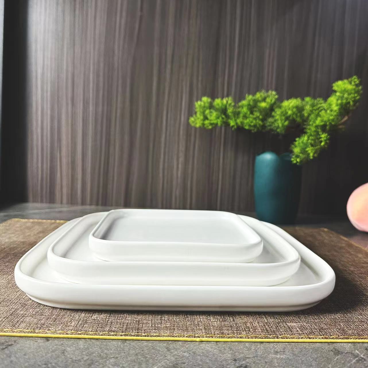 Premium white matte glazed ceramic square plates, 6-inch, 8-inch, 10-inch thickened and durable, specially designed for home use in hotels and restaurants Item Picture