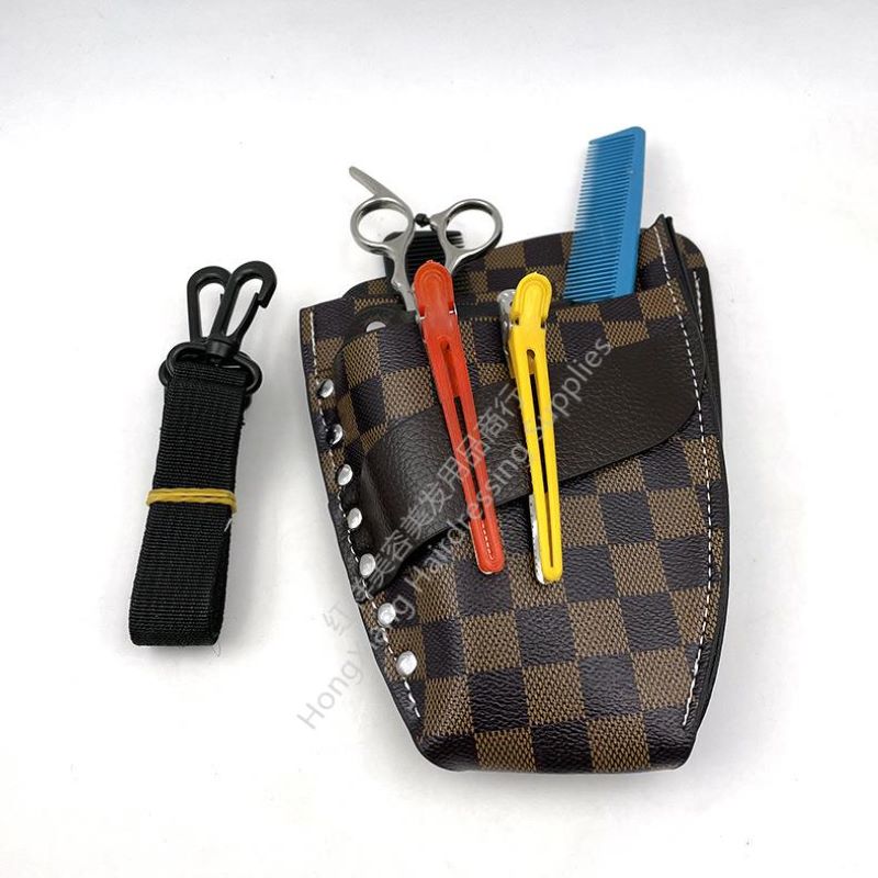 方格剪刀包 理发店美发用品皮革工具包挎包 造型师用腰包剪刀包