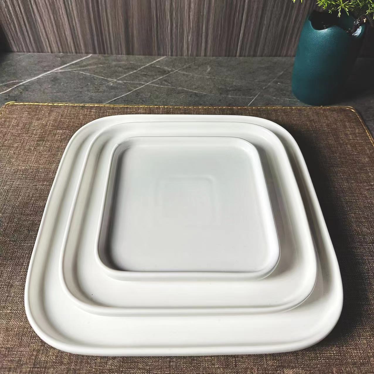 Premium white matte glazed ceramic square plates, 6-inch, 8-inch, 10-inch thickened and durable, specially designed for home use in hotels and restaurants details Picture