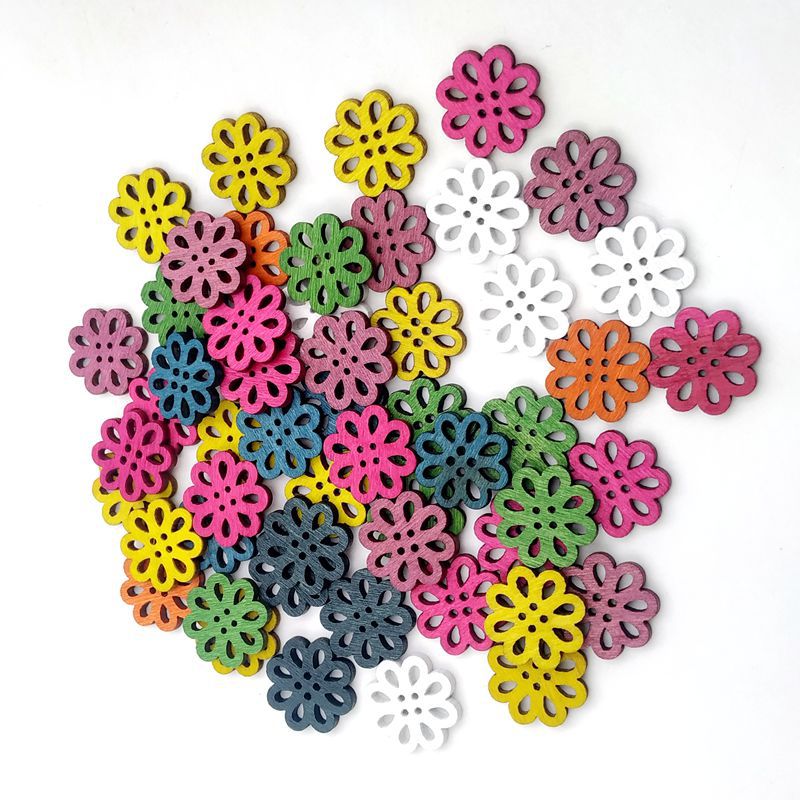 捷豪精品童卡通彩色纽扣花朵脚丫雨伞蝴蝶手工diy混装木扣子环创详情6