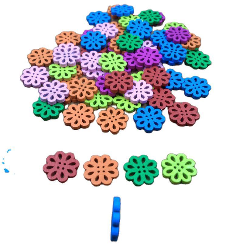 捷豪精品童卡通彩色纽扣花朵脚丫雨伞蝴蝶手工diy混装木扣子环创详情3